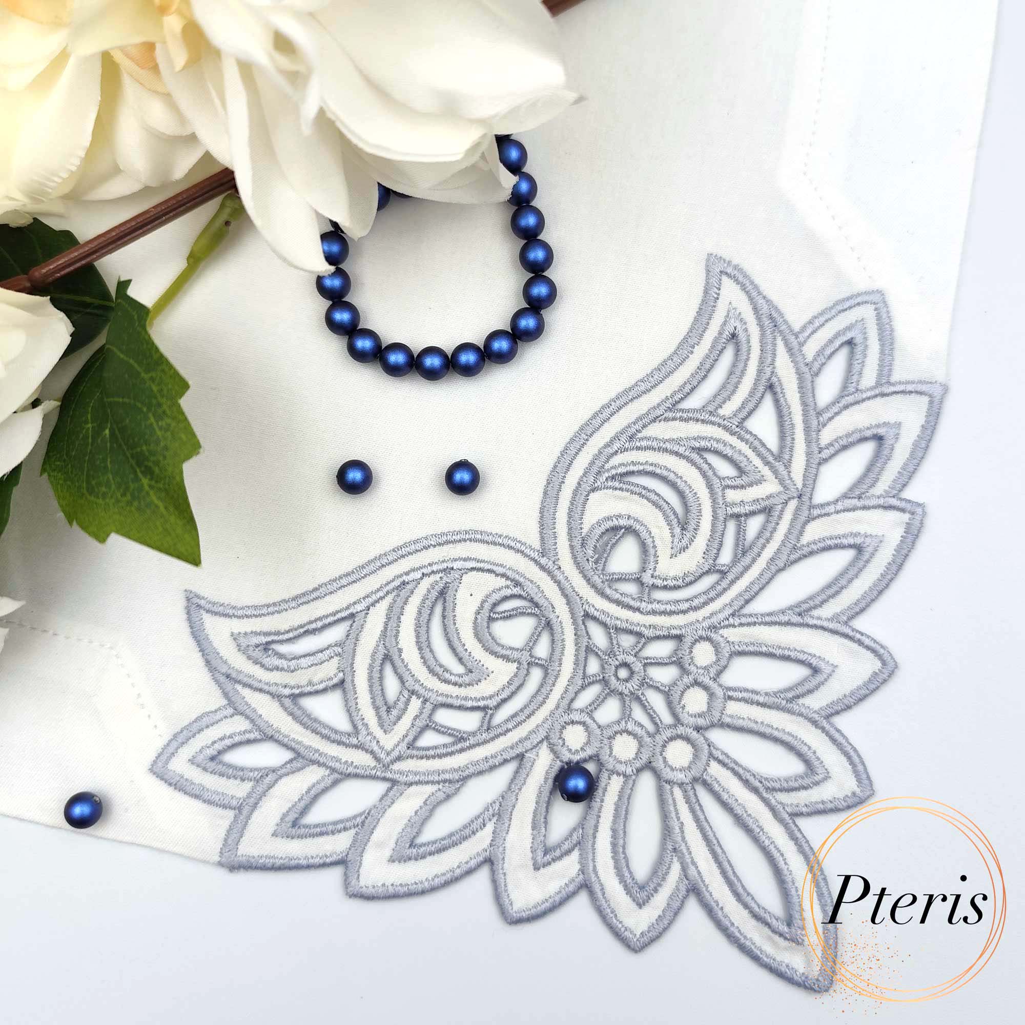 Floral Richelieu Cutwork Napkin Corner - Machine Embroidery Design - Image 2