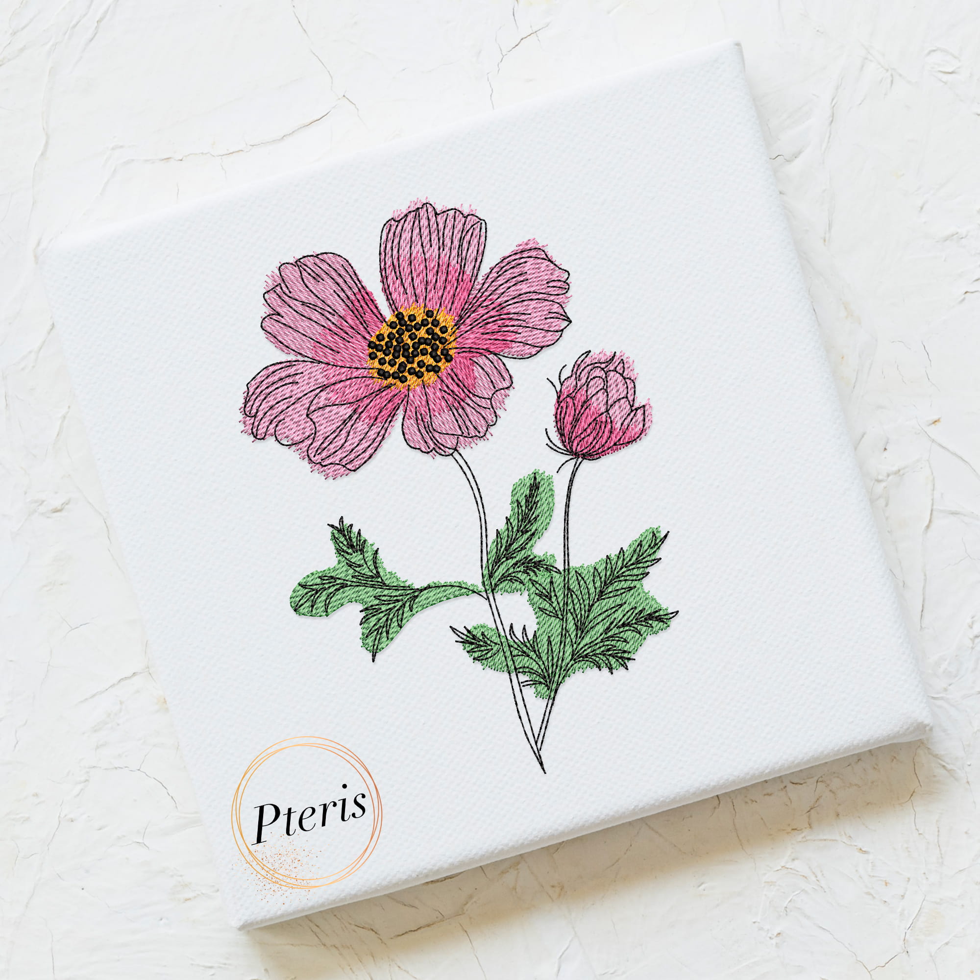 Graceful Cosmos Flower - Sketch Style Machine Embroidery Design - Image 3