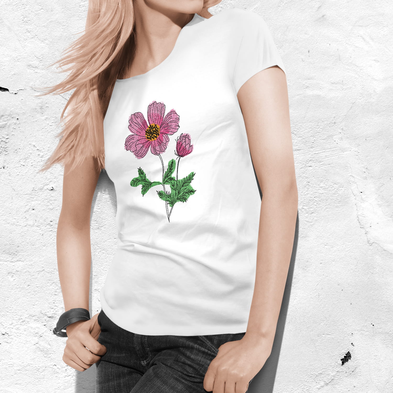 Graceful Cosmos Flower - Sketch Style Machine Embroidery Design - Image 4