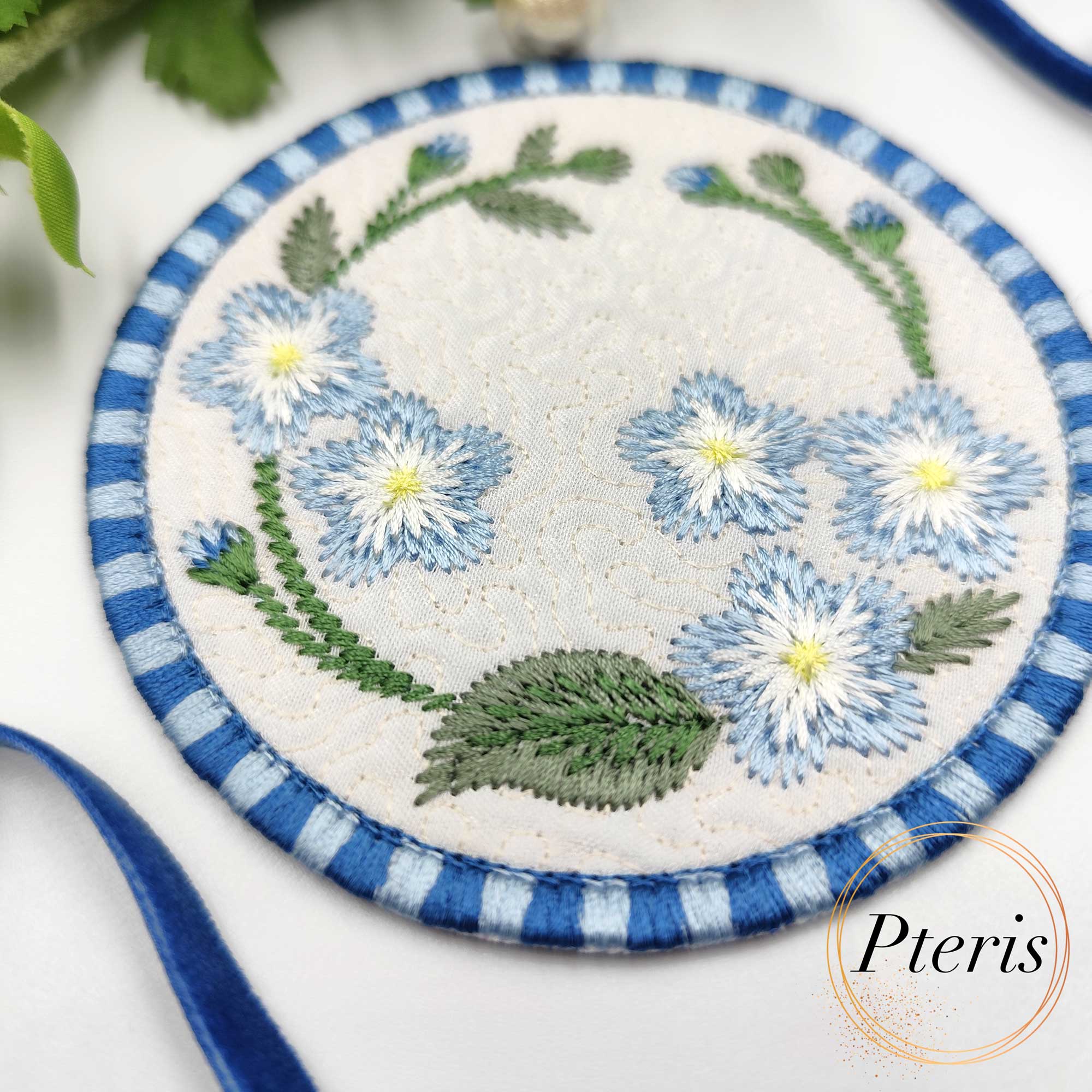 ITH Quilted Forget-Me-Not Coaster - In-the-Hoop Machine Embroidery Design - Image 3