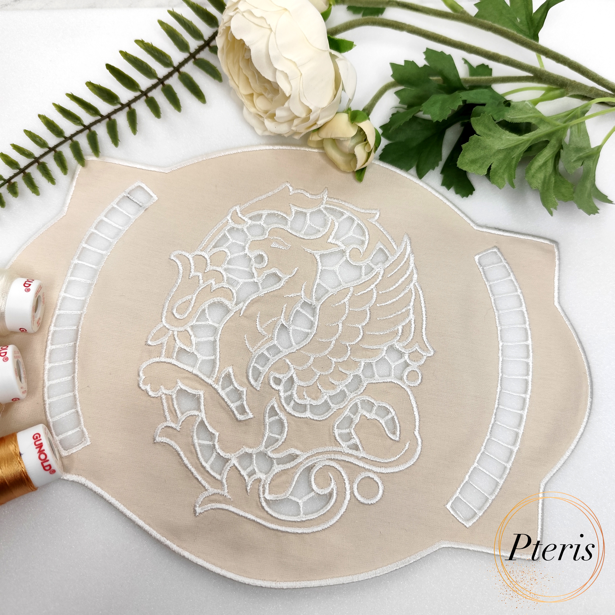 Gryphon Richelieu Cutwork Doily - All-in-the-Hoop Machine Embroidery Design - Image 4