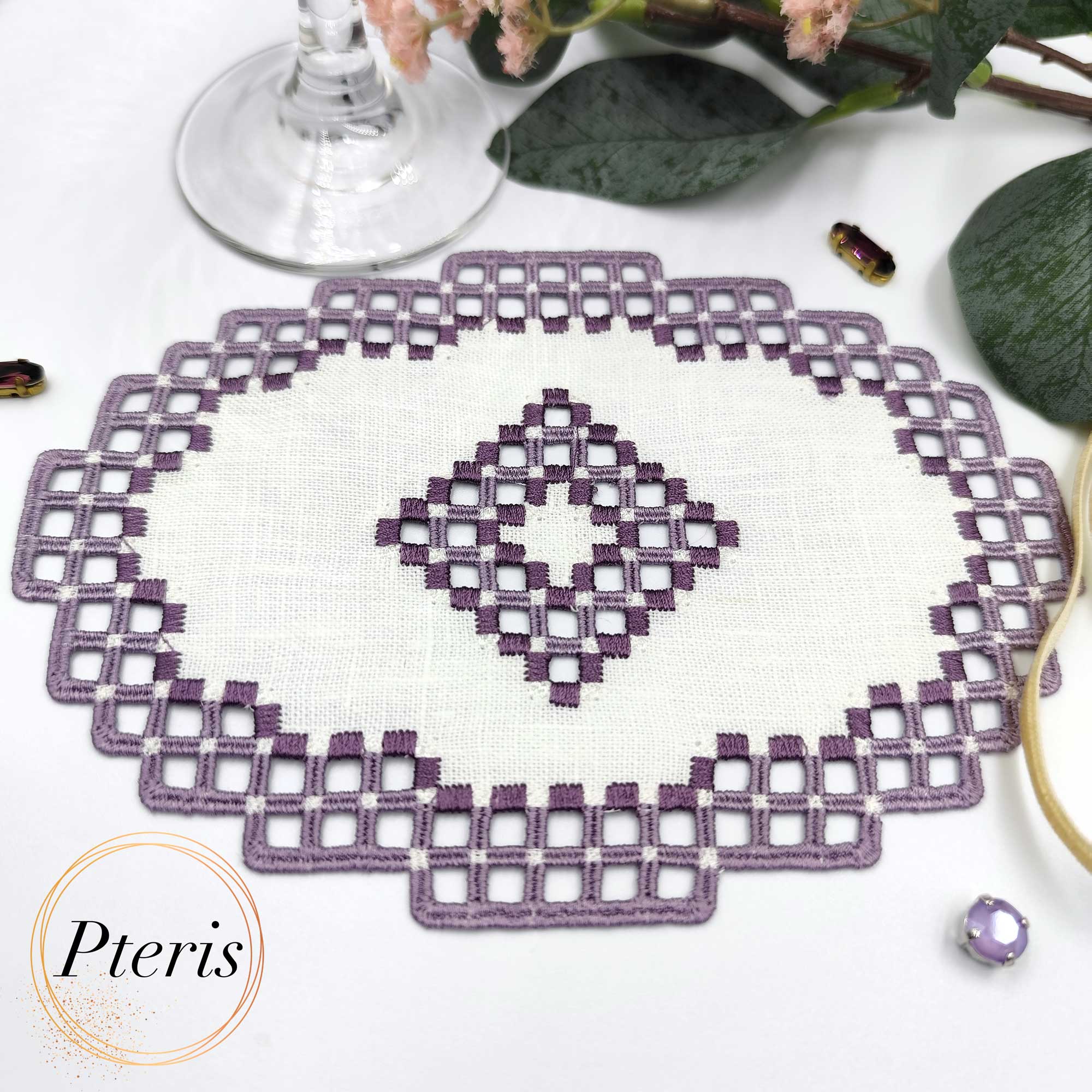 Oval Hardanger Cocktail Napkin - Machine Embroidery Design - Image 4