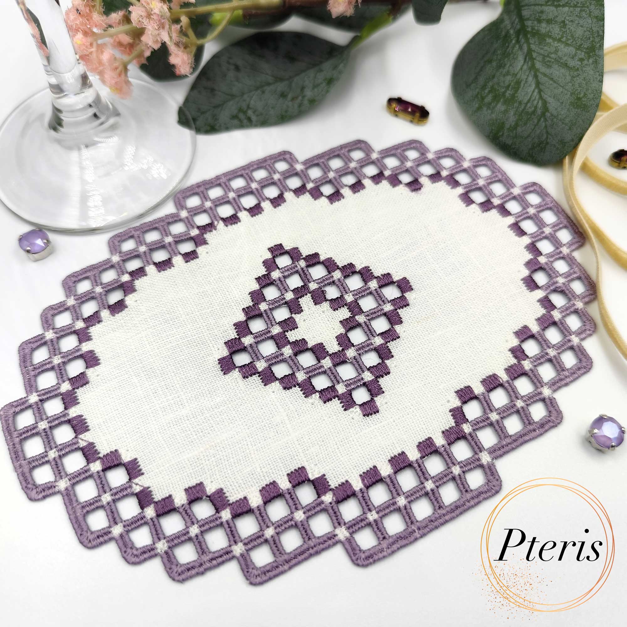 Oval Hardanger Cocktail Napkin - Machine Embroidery Design - Image 5