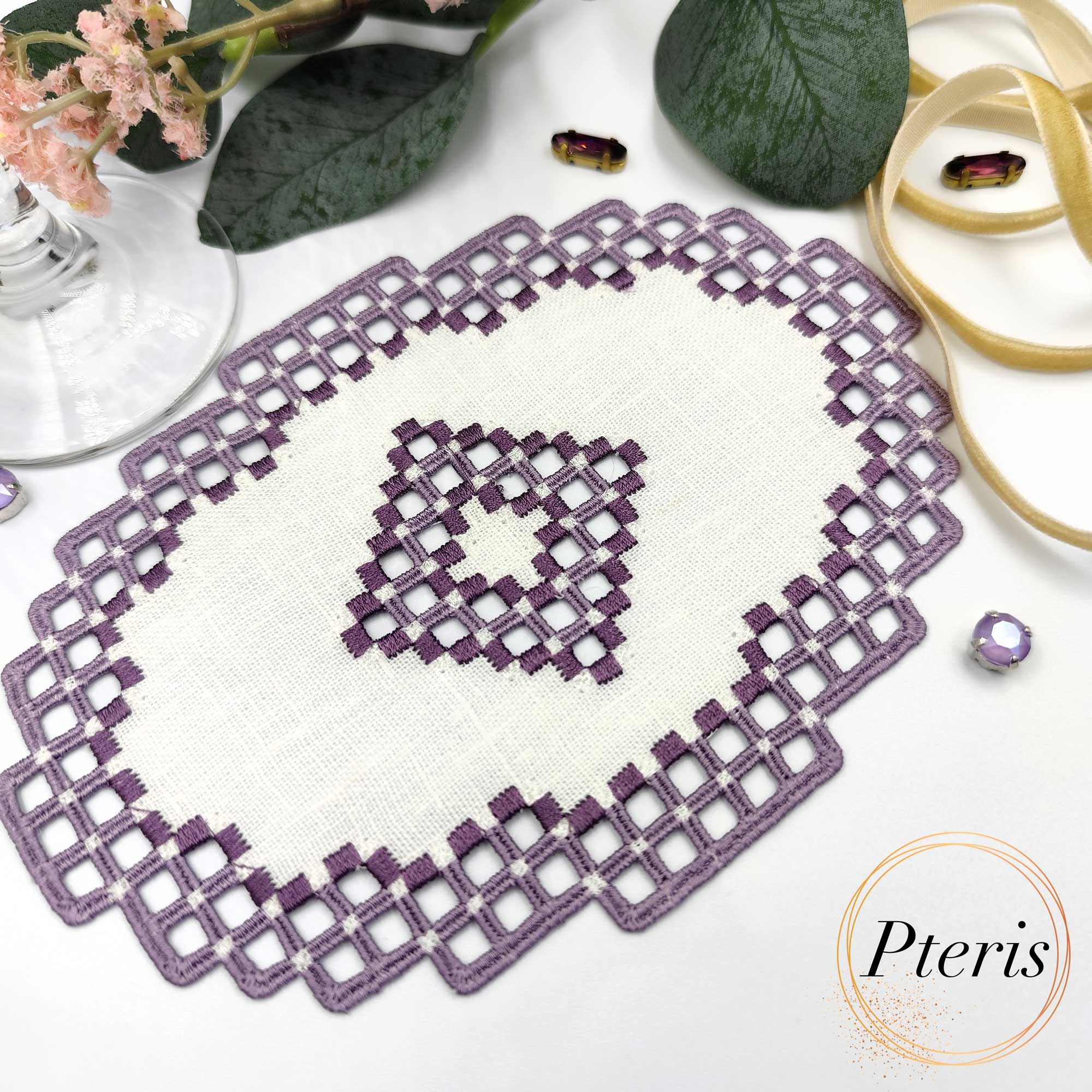 Oval Hardanger Cocktail Napkin - Machine Embroidery Design