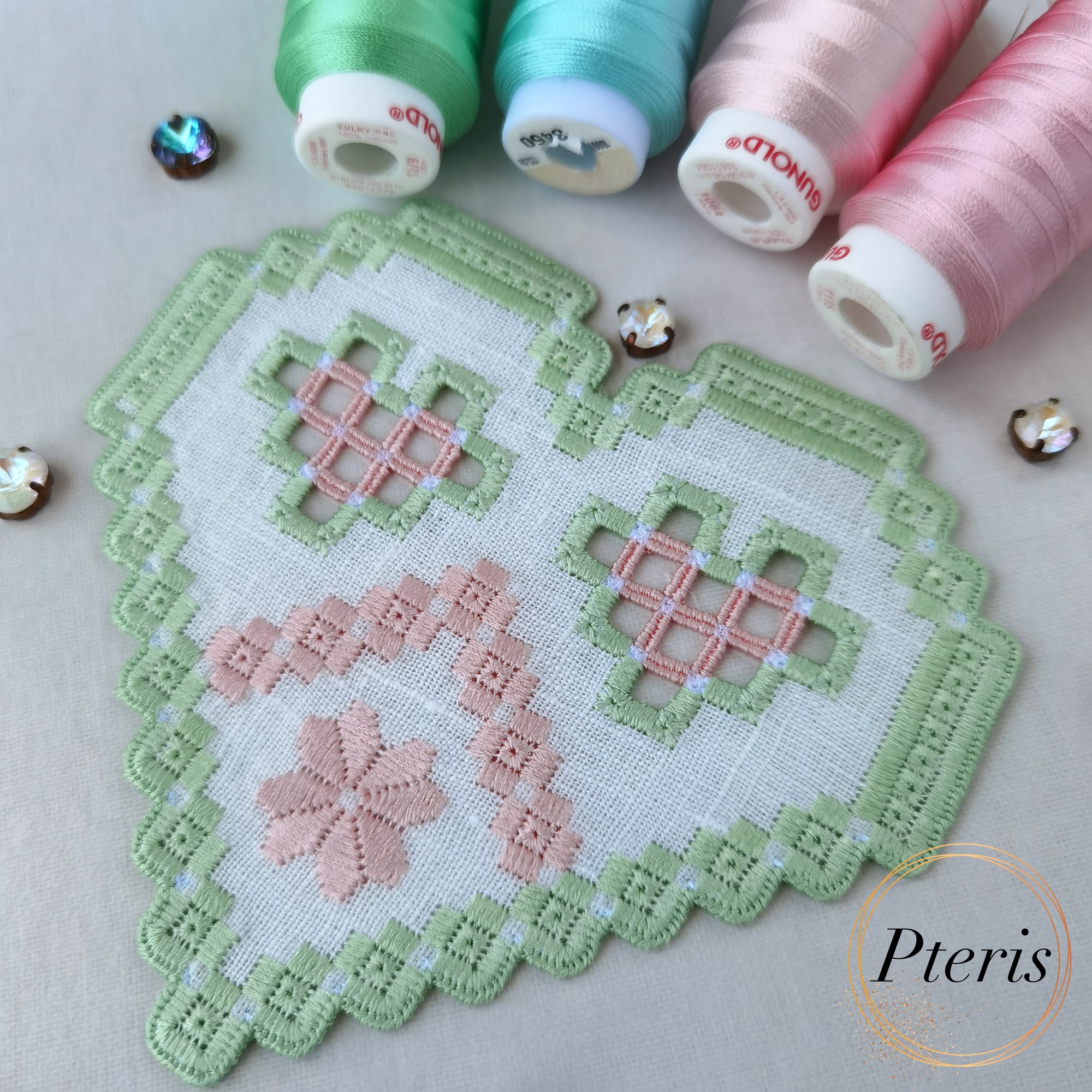 Heart Hardanger Cocktail Napkin Set - 4 All-in-the-Hoop (ITH) Machine Embroidery Designs - Image 2