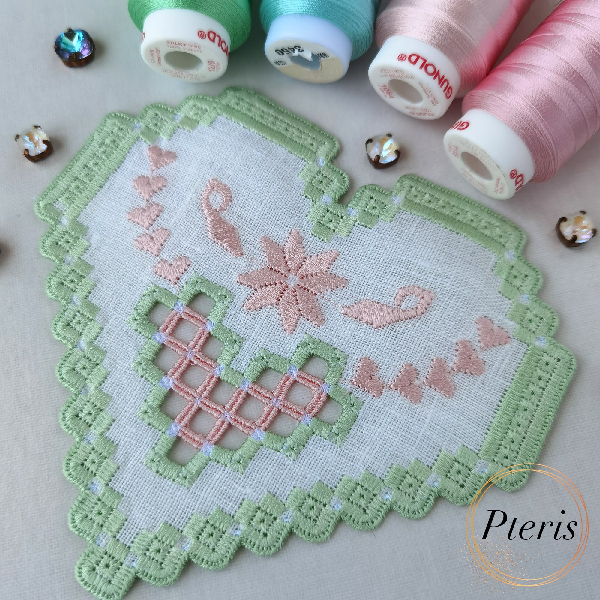 Heart Hardanger Cocktail Napkin Set - 4 All-in-the-Hoop (ITH) Machine Embroidery Designs - Image 3