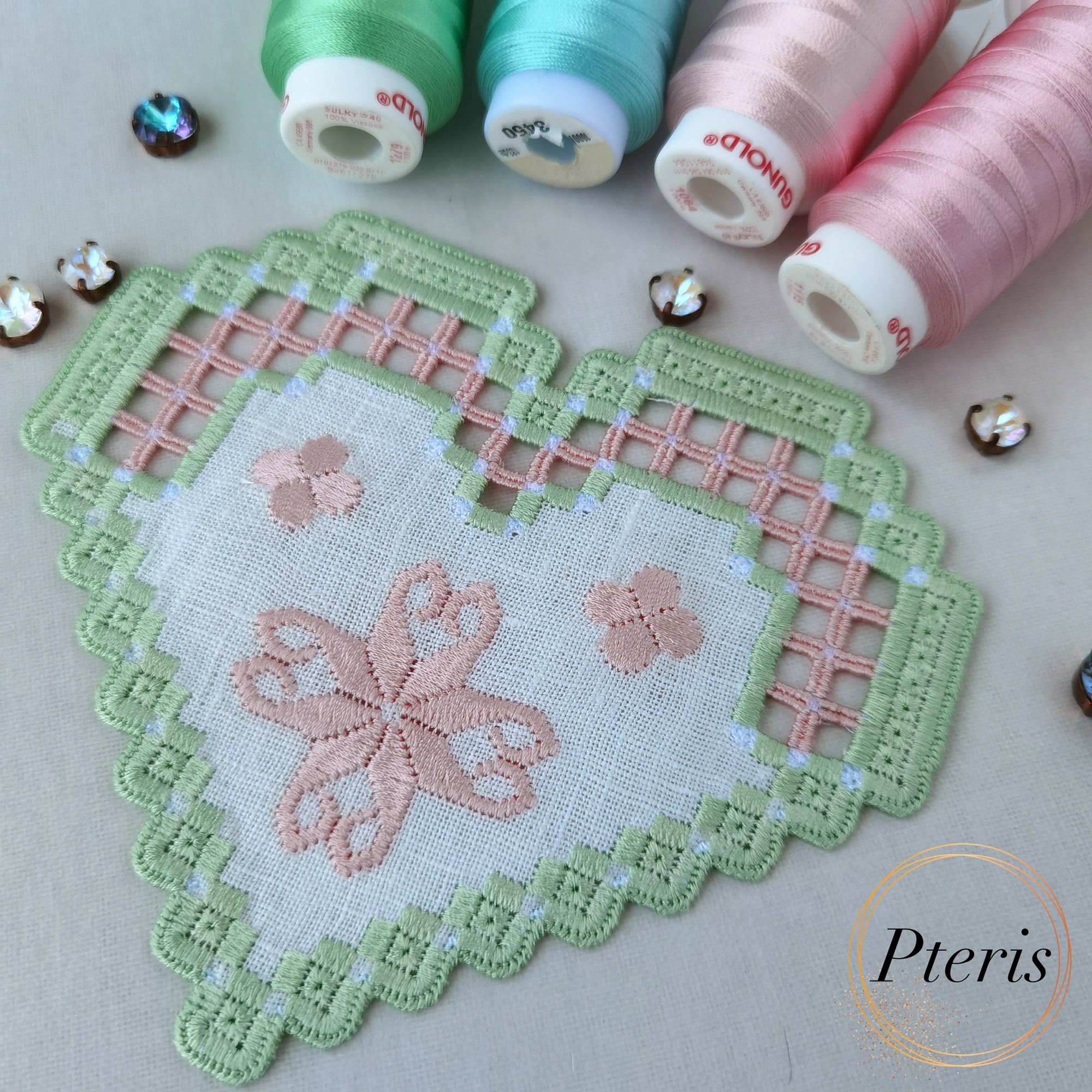 Heart Hardanger Cocktail Napkin Set - 4 All-in-the-Hoop (ITH) Machine Embroidery Designs - Image 4