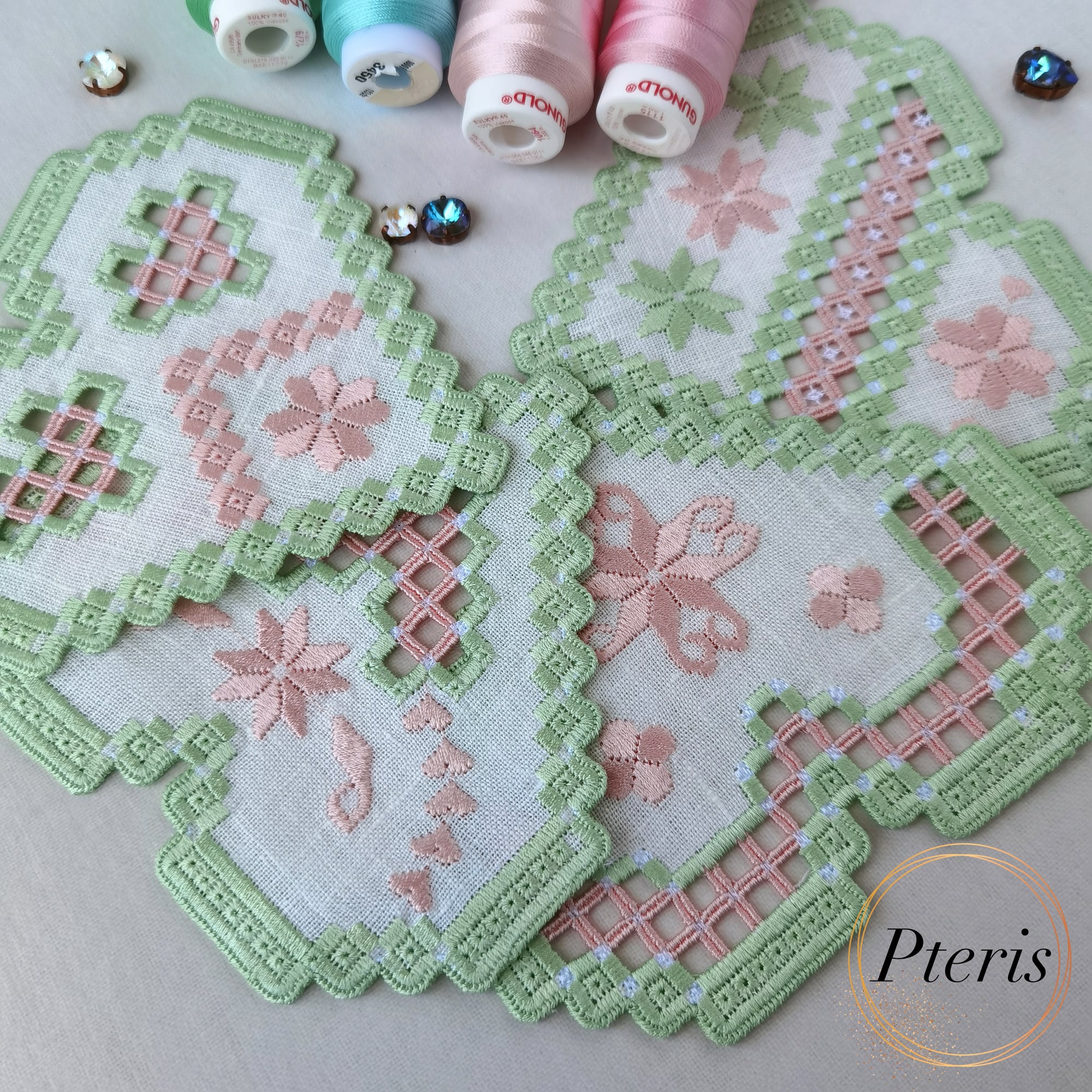 Heart Hardanger Cocktail Napkin Set - 4 All-in-the-Hoop (ITH) Machine Embroidery Designs - Image 6