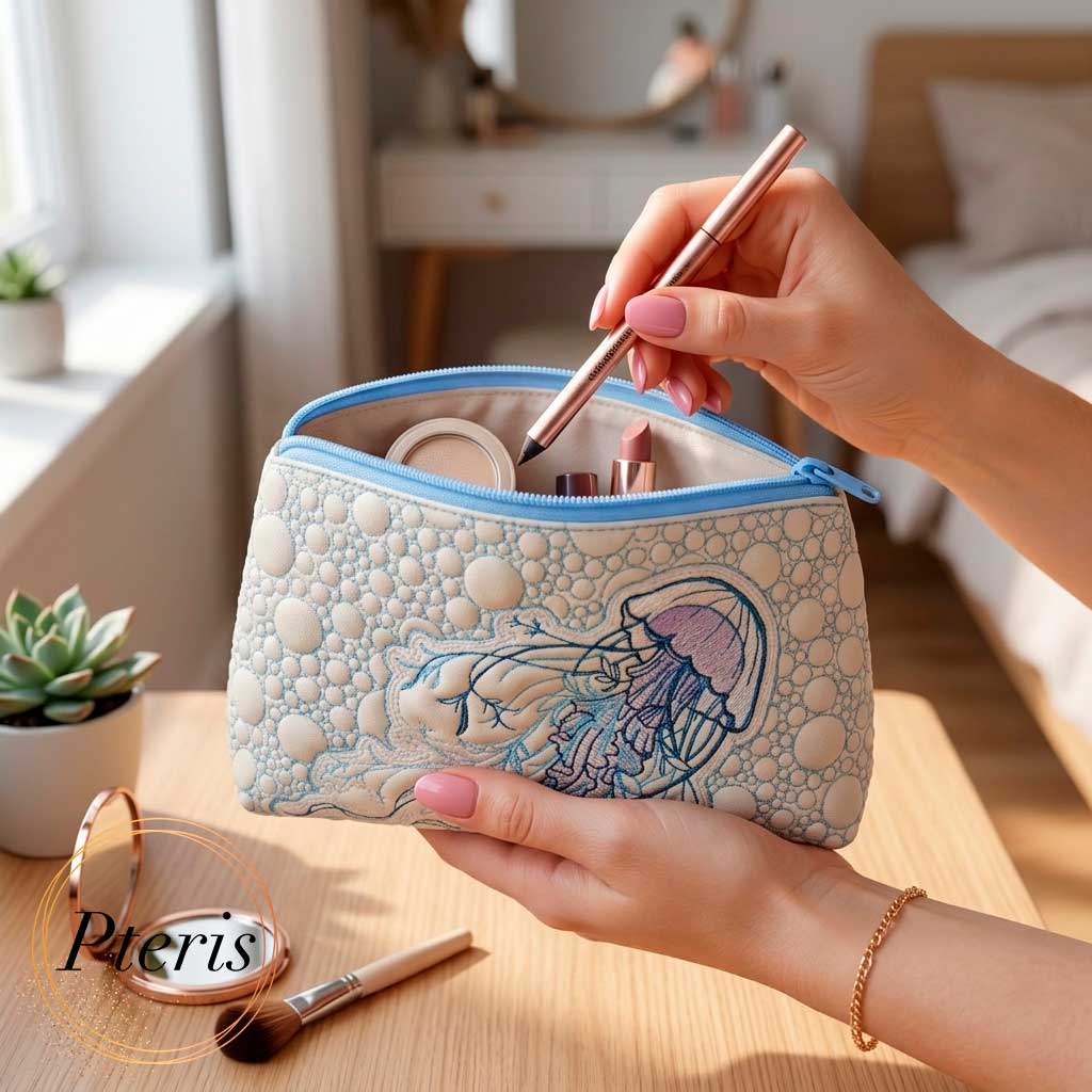 ITH Quilted Jellyfish Makeup Bag - In-the-Hoop Machine Embroidery Design - Image 3