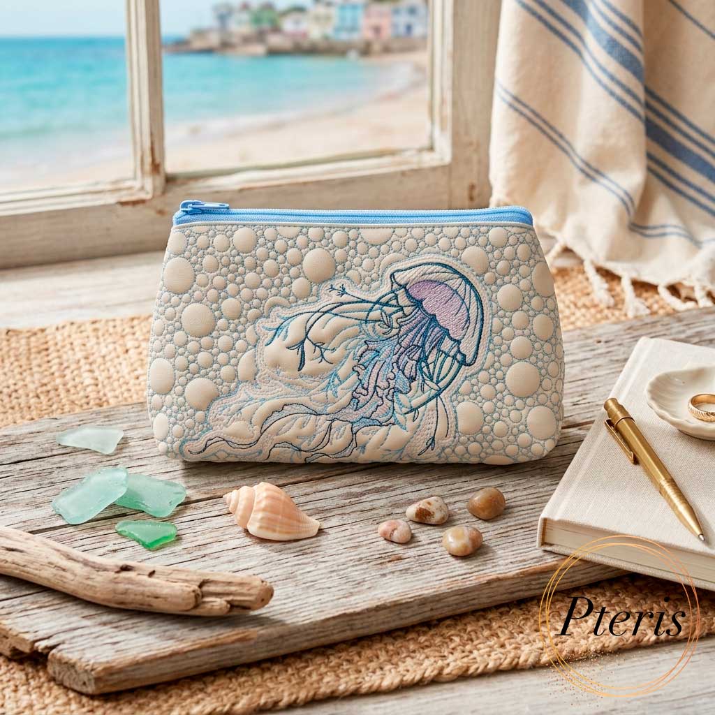 ITH Quilted Jellyfish Makeup Bag - In-the-Hoop Machine Embroidery Design - Image 4