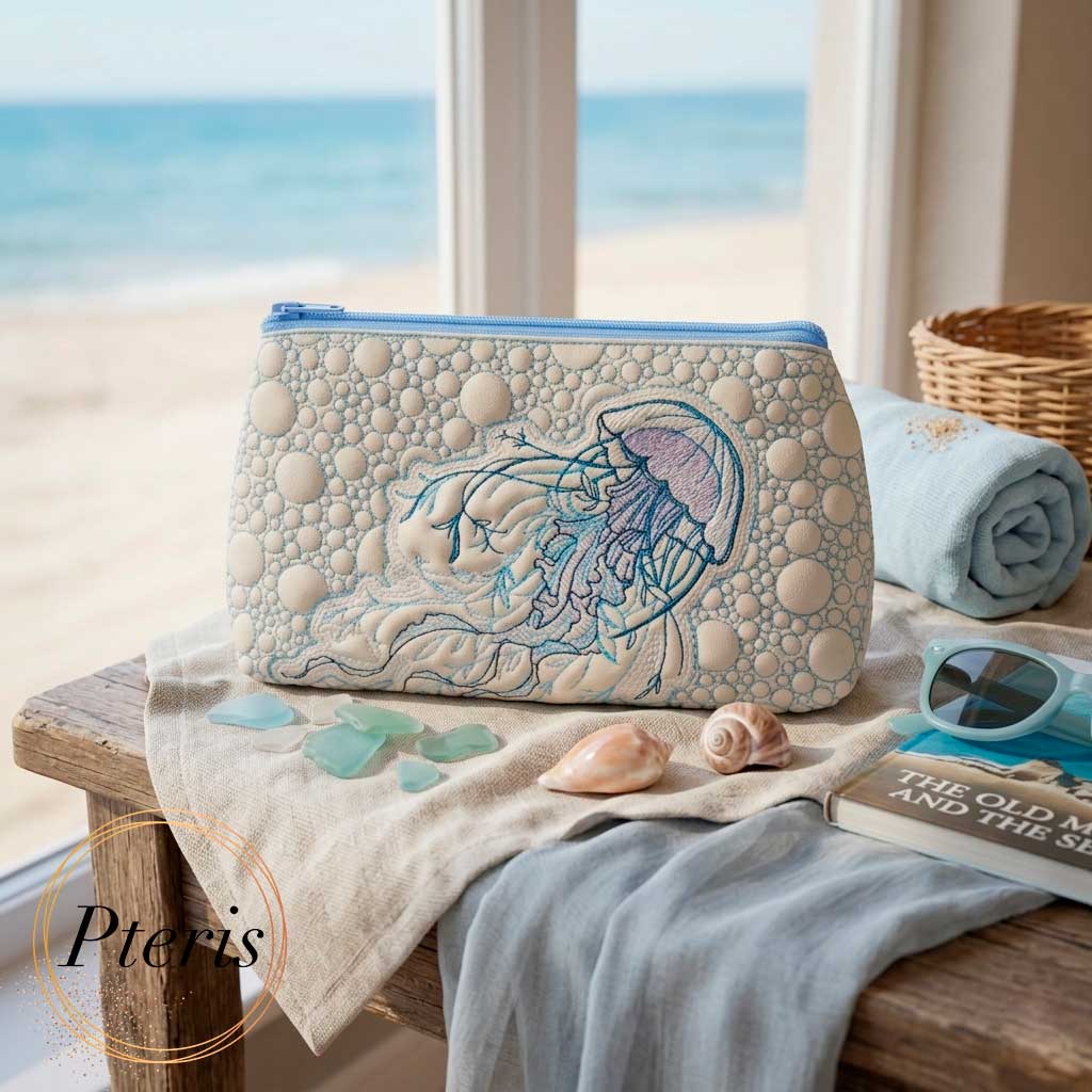 ITH Quilted Jellyfish Makeup Bag - In-the-Hoop Machine Embroidery Design - Image 6