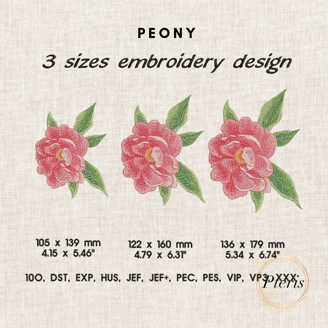 Lush Peony Flower - Detailed Botanical Machine Embroidery Design - Image 5
