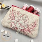 ITH Quilted Peony Makeup Bag - Fully Lined Zipper Pouch Machine Embroidery Design