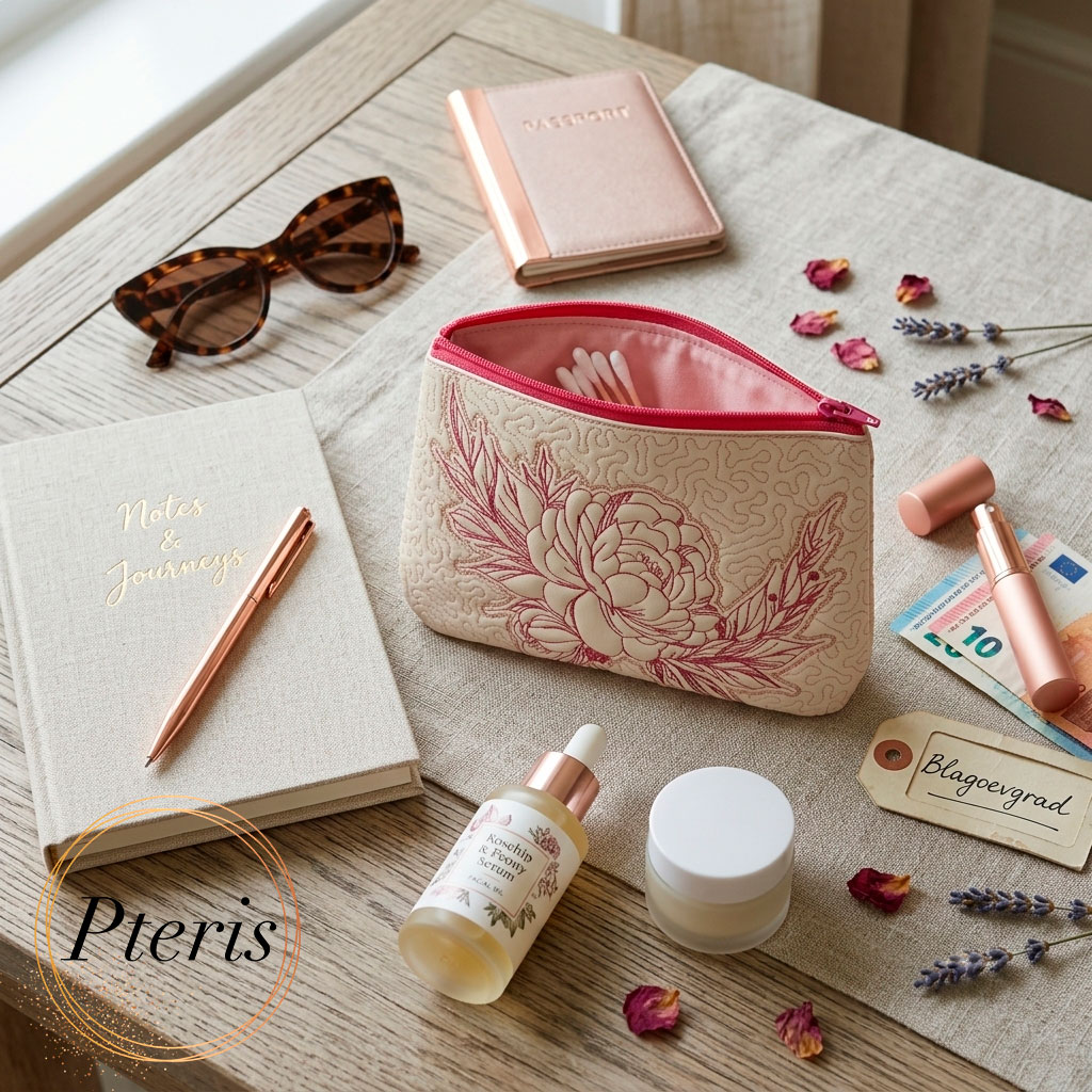 ITH Quilted Peony Makeup Bag - Fully Lined Zipper Pouch Machine Embroidery Design - Image 5