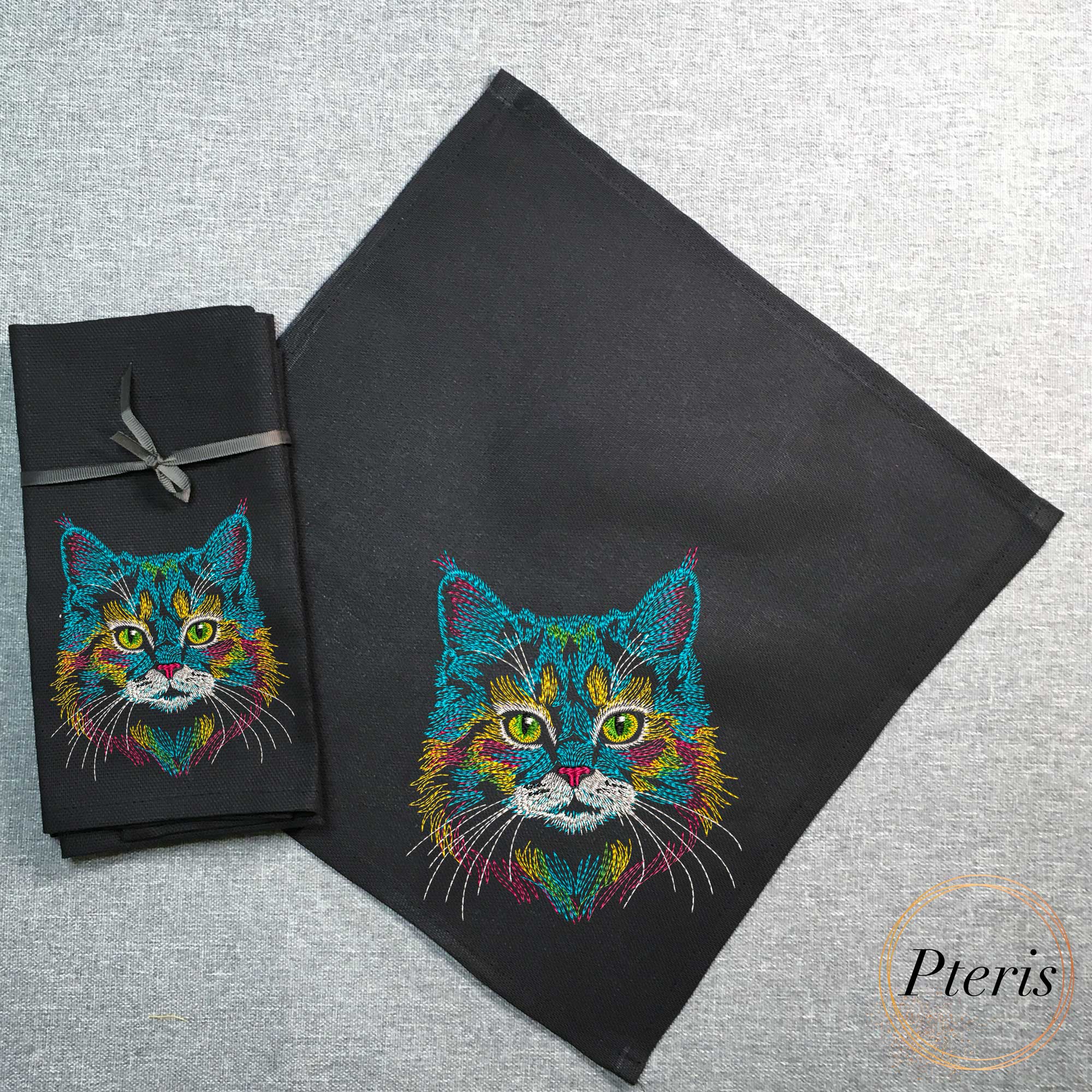Rainbow Cat Portrait - Colorful Feline Machine Embroidery Design - Image 3