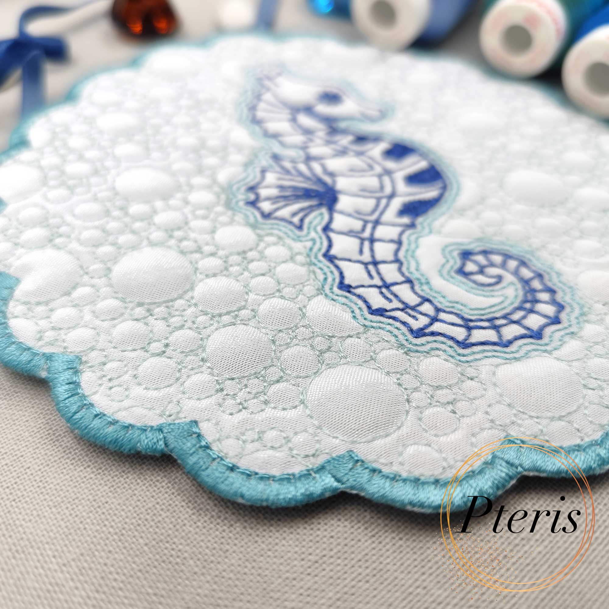 ITH Quilted Seahorse Coaster & Hot Pad - In-the-Hoop Machine Embroidery Design - Image 2