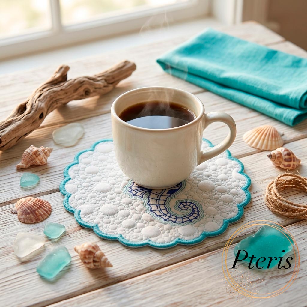 ITH Quilted Seahorse Coaster & Hot Pad - In-the-Hoop Machine Embroidery Design - Image 3