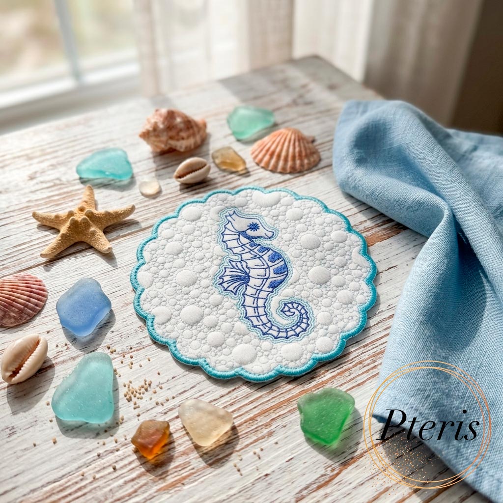 ITH Quilted Seahorse Coaster & Hot Pad - In-the-Hoop Machine Embroidery Design - Image 4