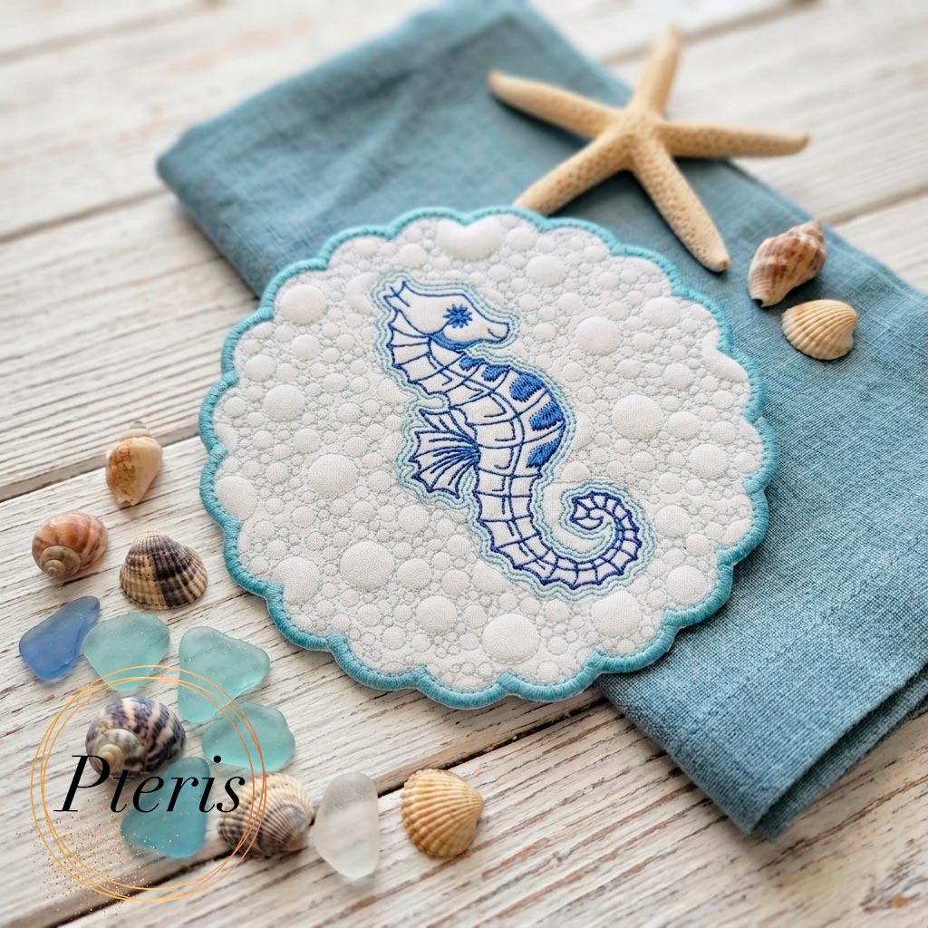 ITH Quilted Seahorse Coaster & Hot Pad - In-the-Hoop Machine Embroidery Design - Image 5