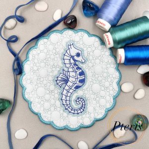 ITH Quilted Seahorse Coaster & Hot Pad - In-the-Hoop Machine Embroidery Design