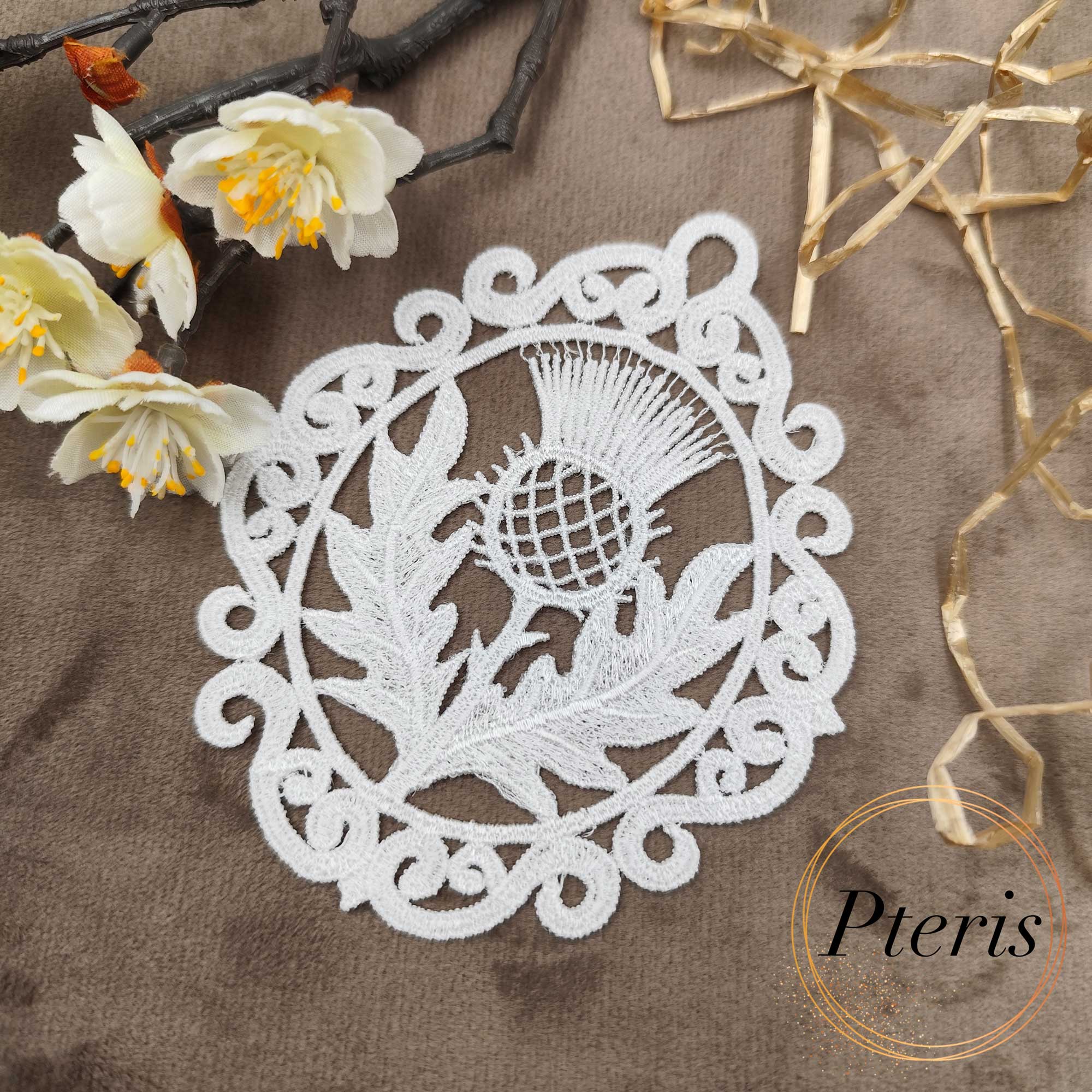 Mini FSL Scottish Thistle - Freestanding Lace Pendant & Ornament Machine Embroidery Design - Image 2