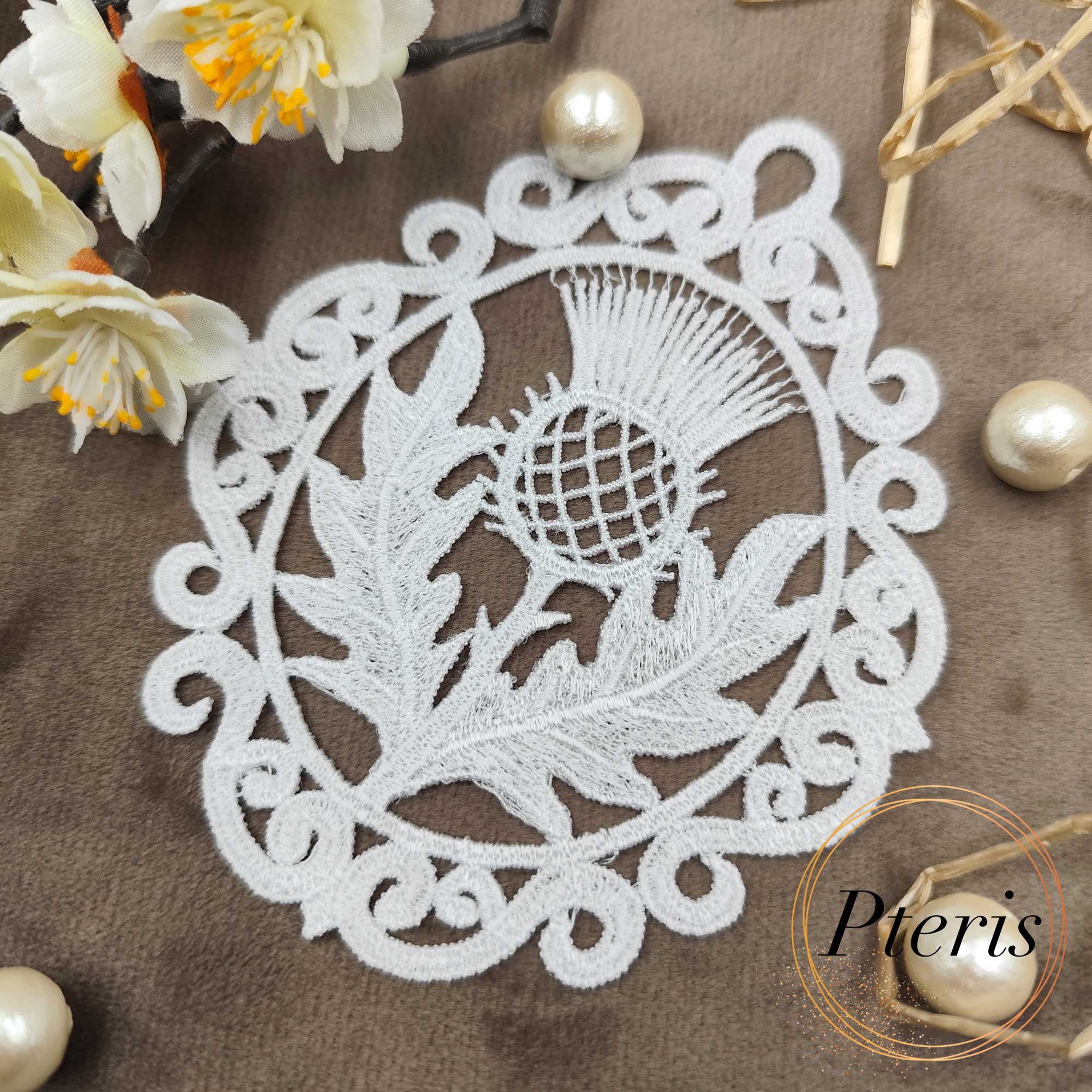 Mini FSL Scottish Thistle - Freestanding Lace Pendant & Ornament Machine Embroidery Design - Image 3