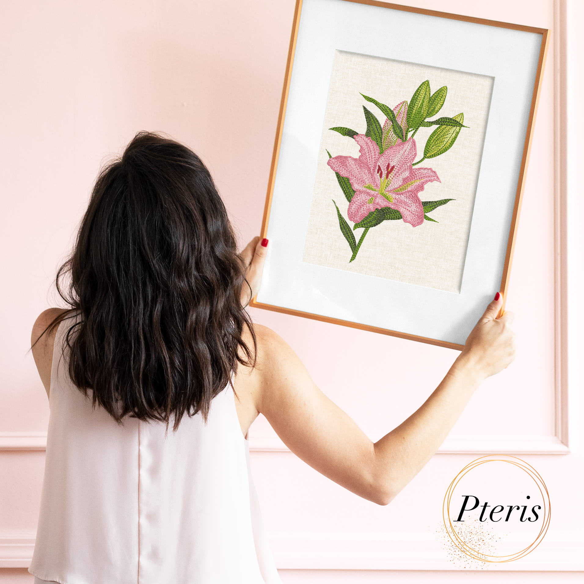 Pink Lily Machine Embroidery Design - Realistic Floral Digital Embroidery File - Image 2