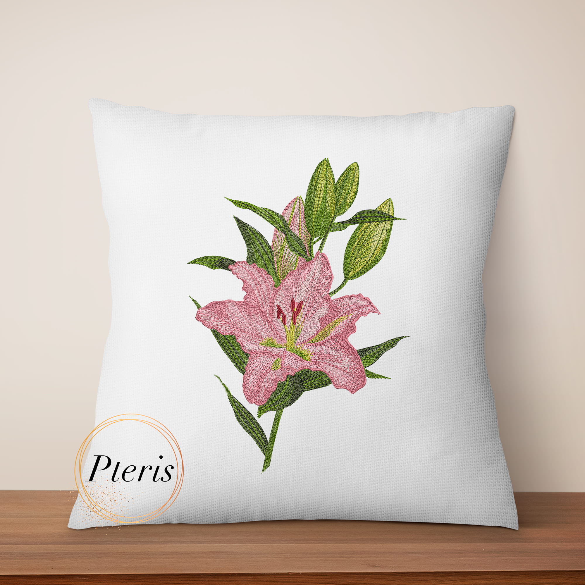 Pink Lily Machine Embroidery Design - Realistic Floral Digital Embroidery File - Image 3