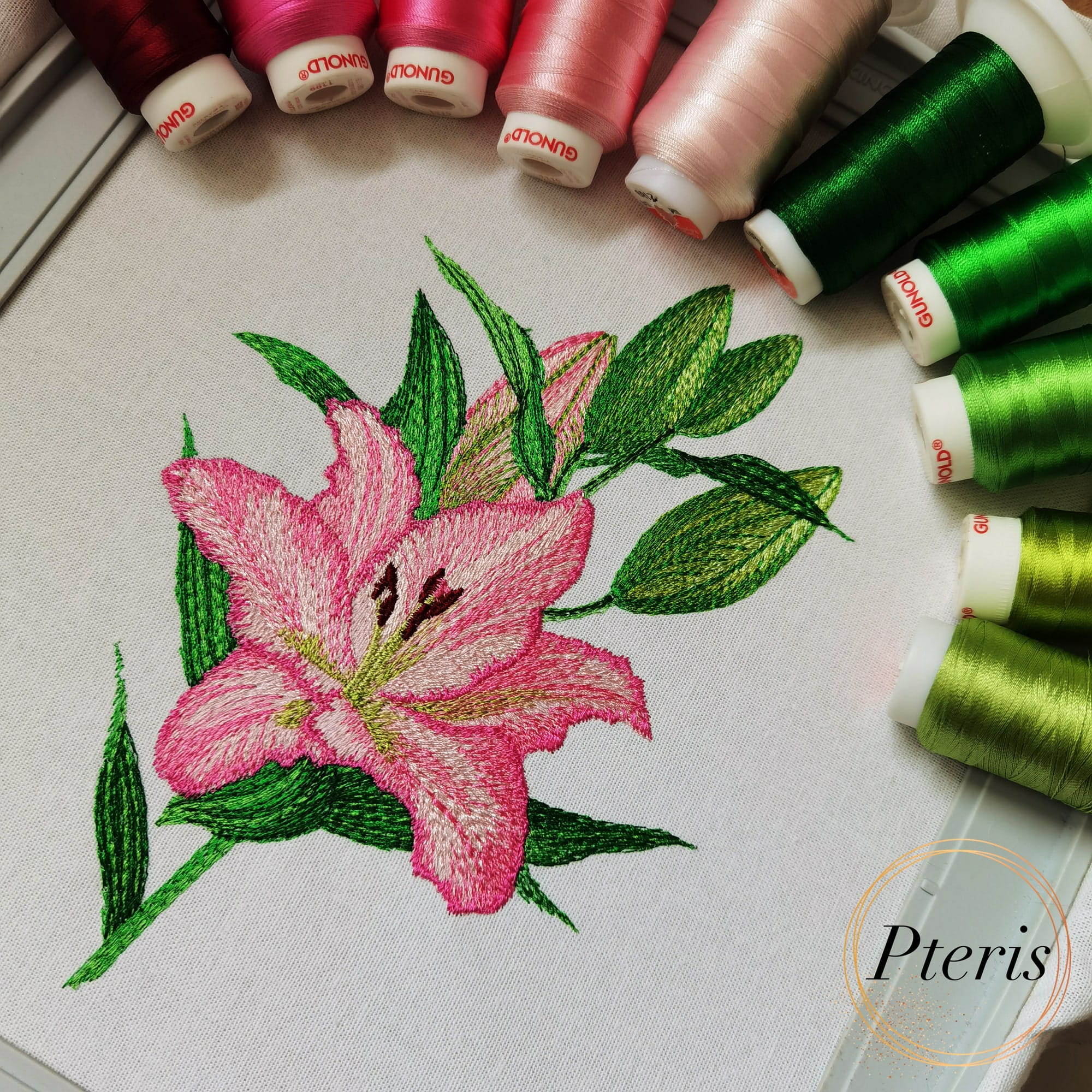 Pink Lily Machine Embroidery Design - Realistic Floral Digital Embroidery File - Image 4