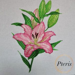 Pink Lily Machine Embroidery Design - Realistic Floral Digital Embroidery File