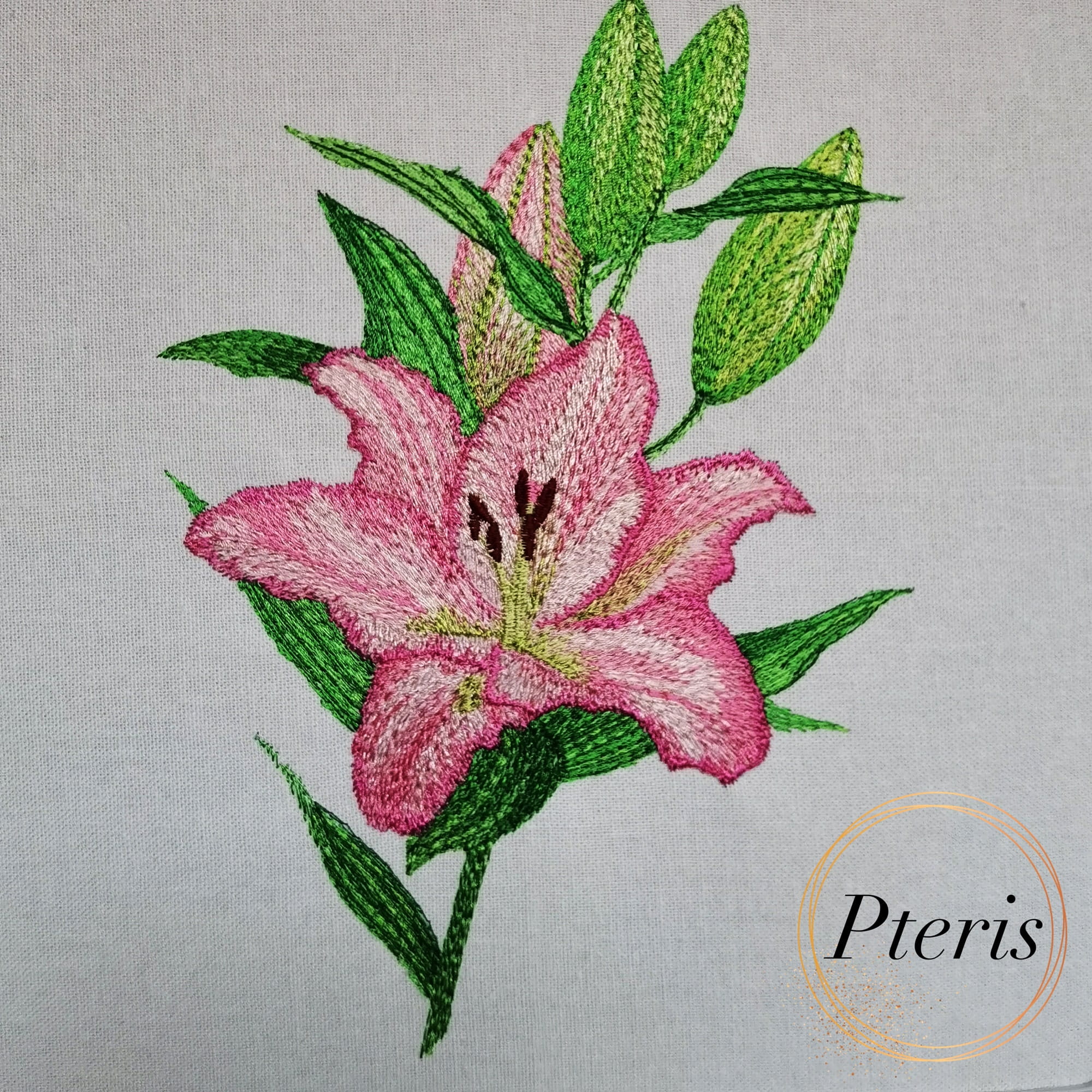 Pink Lily Machine Embroidery Design - Realistic Floral Digital Embroidery File