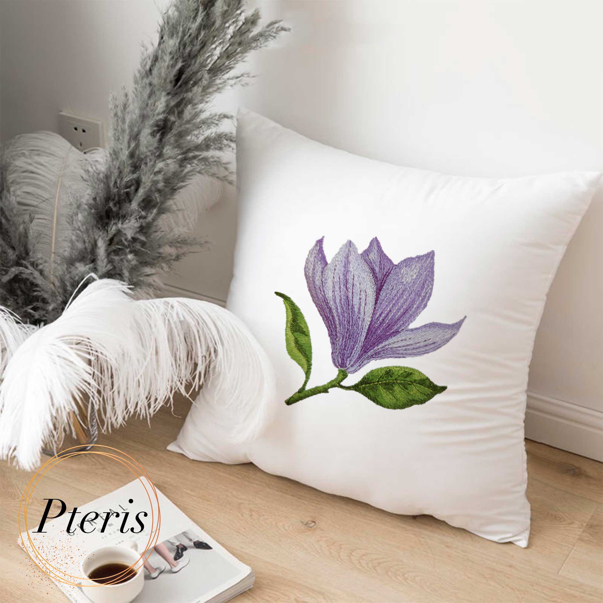 Magnolia Flower Machine Embroidery Design - Purple Floral Digital Embroidery File - Image 2