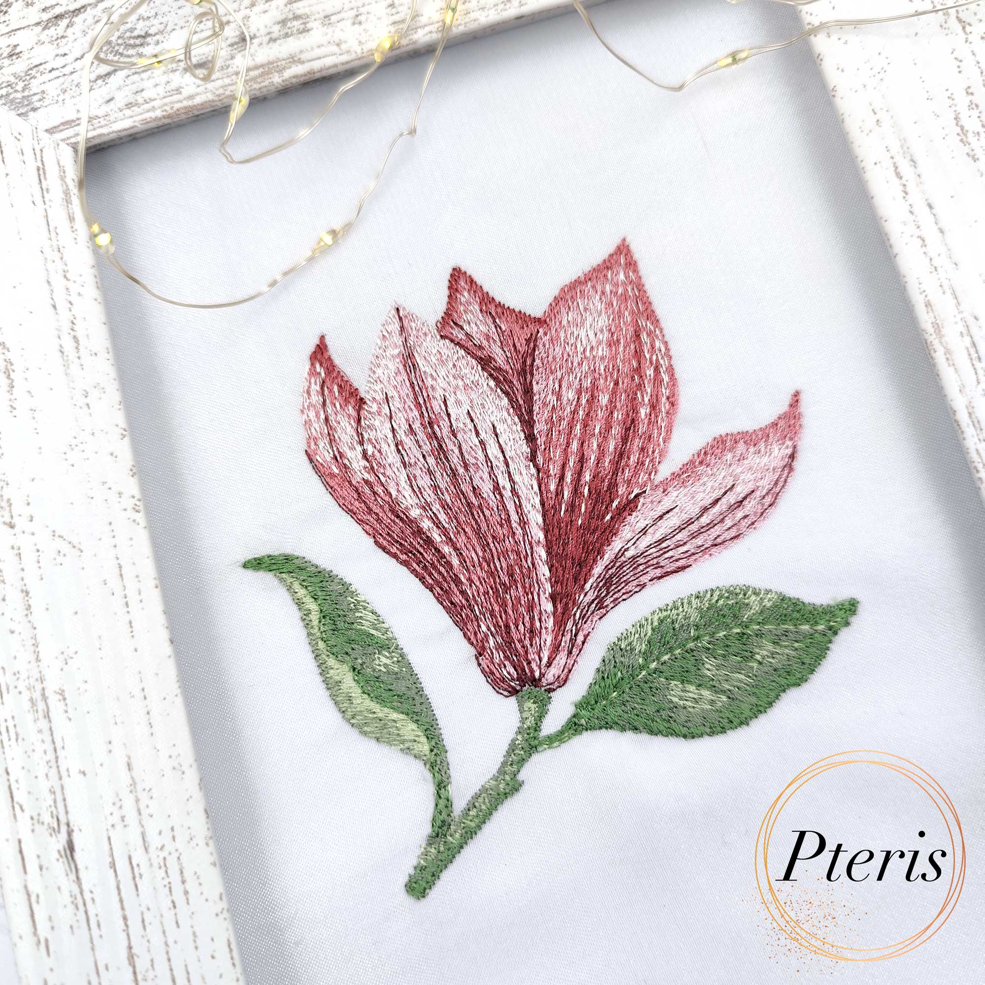 Magnolia Flower Machine Embroidery Design - Purple Floral Digital Embroidery File - Image 3