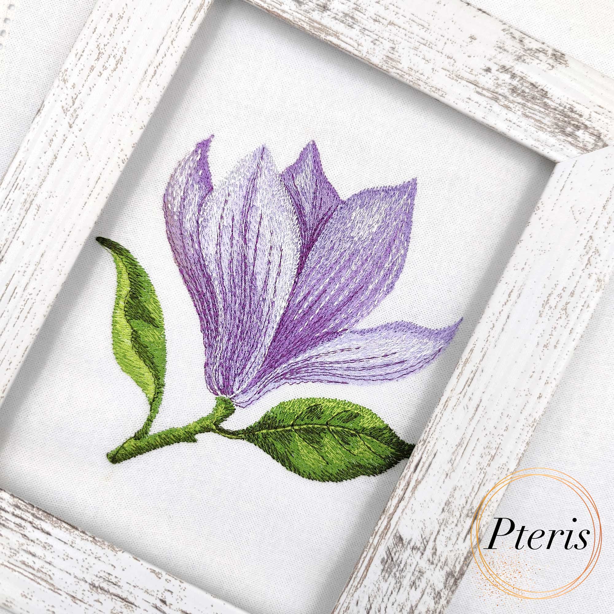 Magnolia Flower Machine Embroidery Design - Purple Floral Digital Embroidery File - Image 4