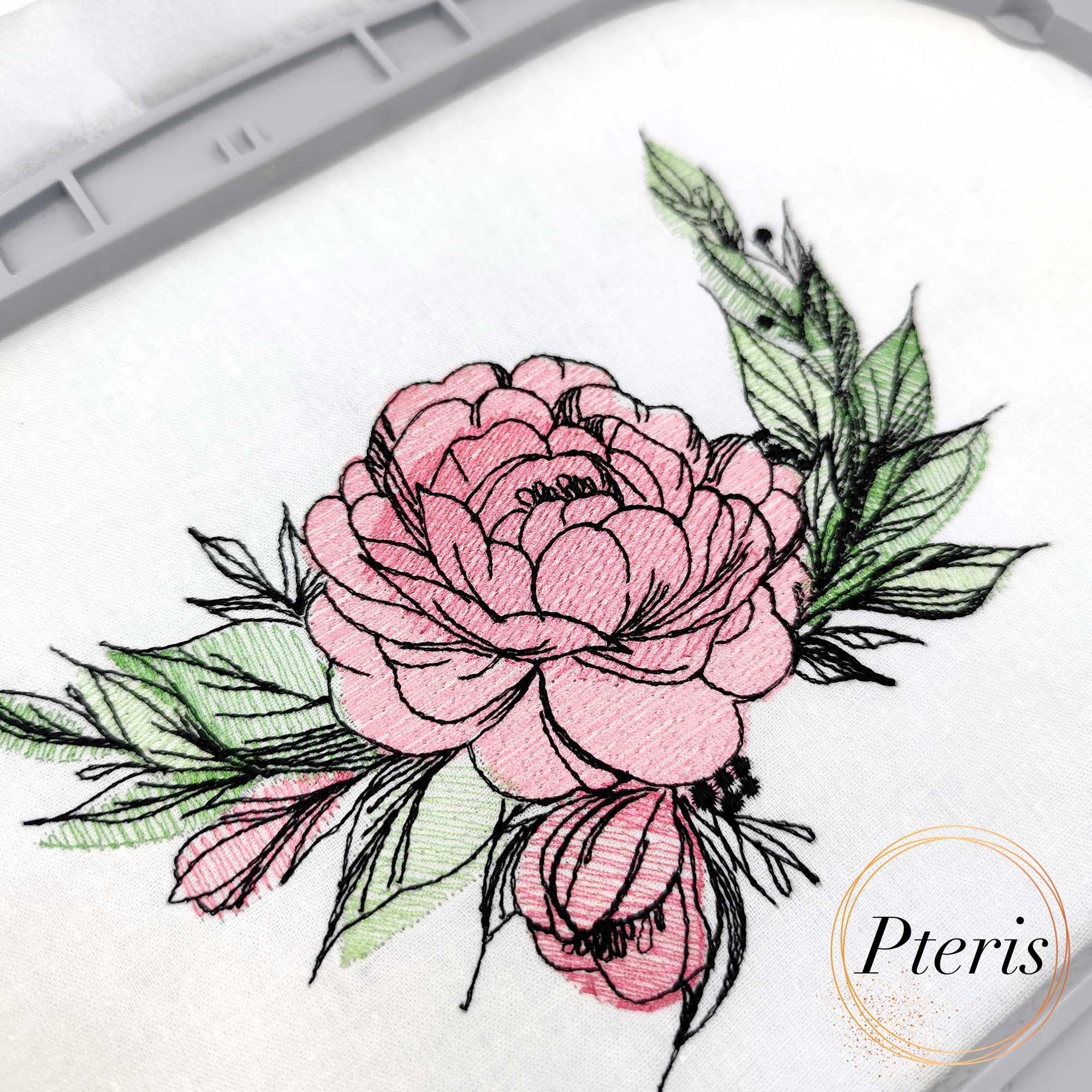 Pink Peony Machine Embroidery Design - Delicate Sketch Floral Digital File - Image 3