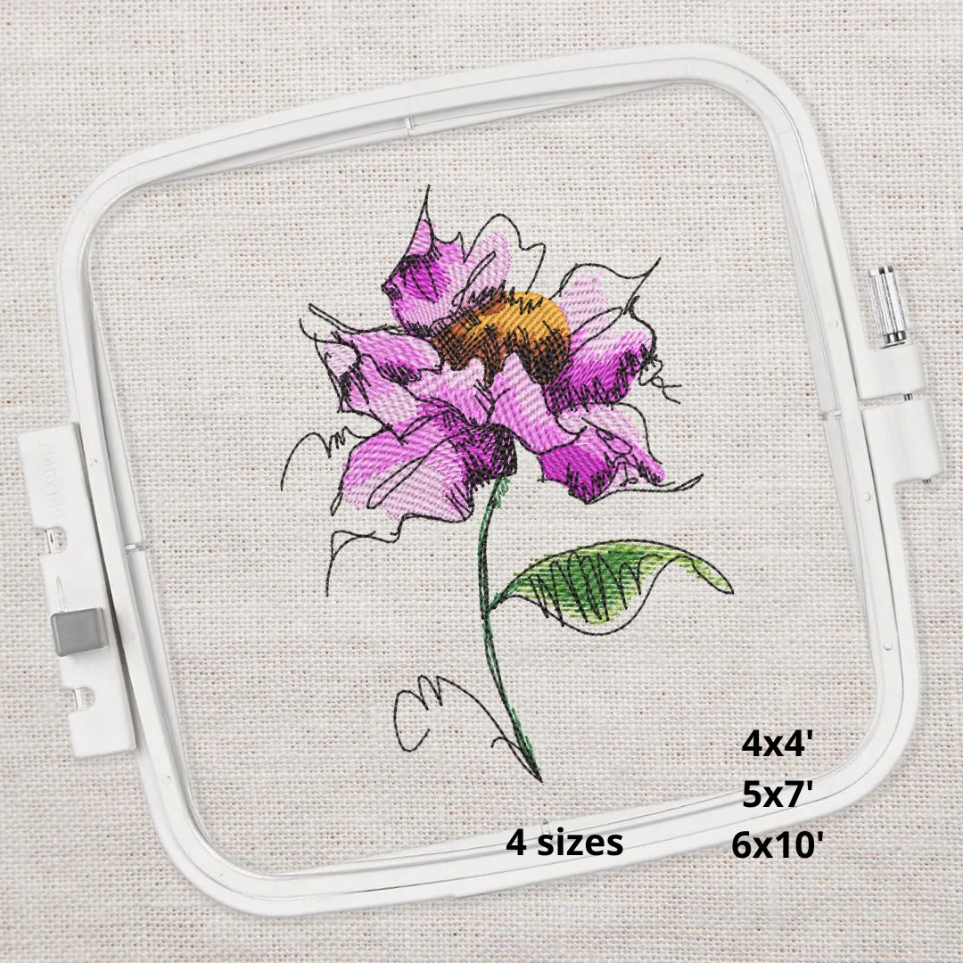 Abstract Watercolor Flower Machine Embroidery Design - Pink Floral Sketch Digital File - Image 3