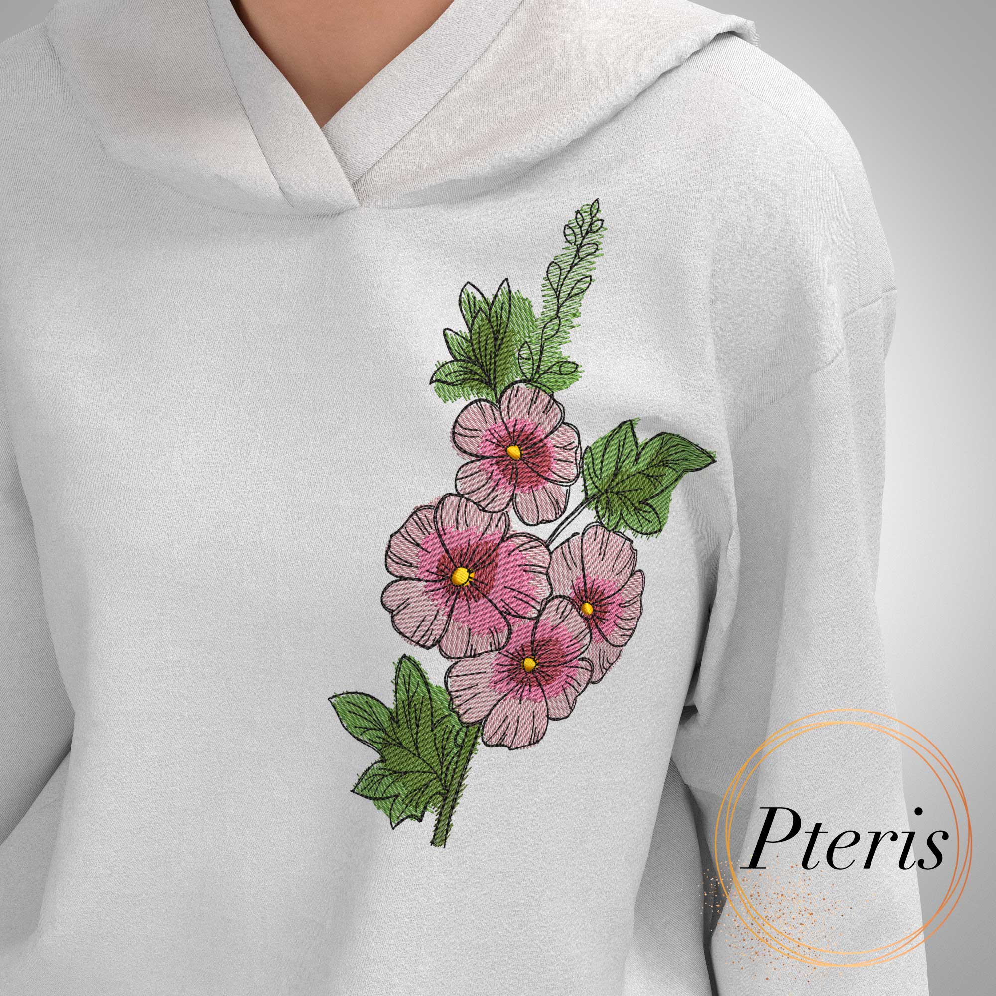 Pink Wildflowers Machine Embroidery Design - Sketch Floral Digital Embroidery File - Image 2