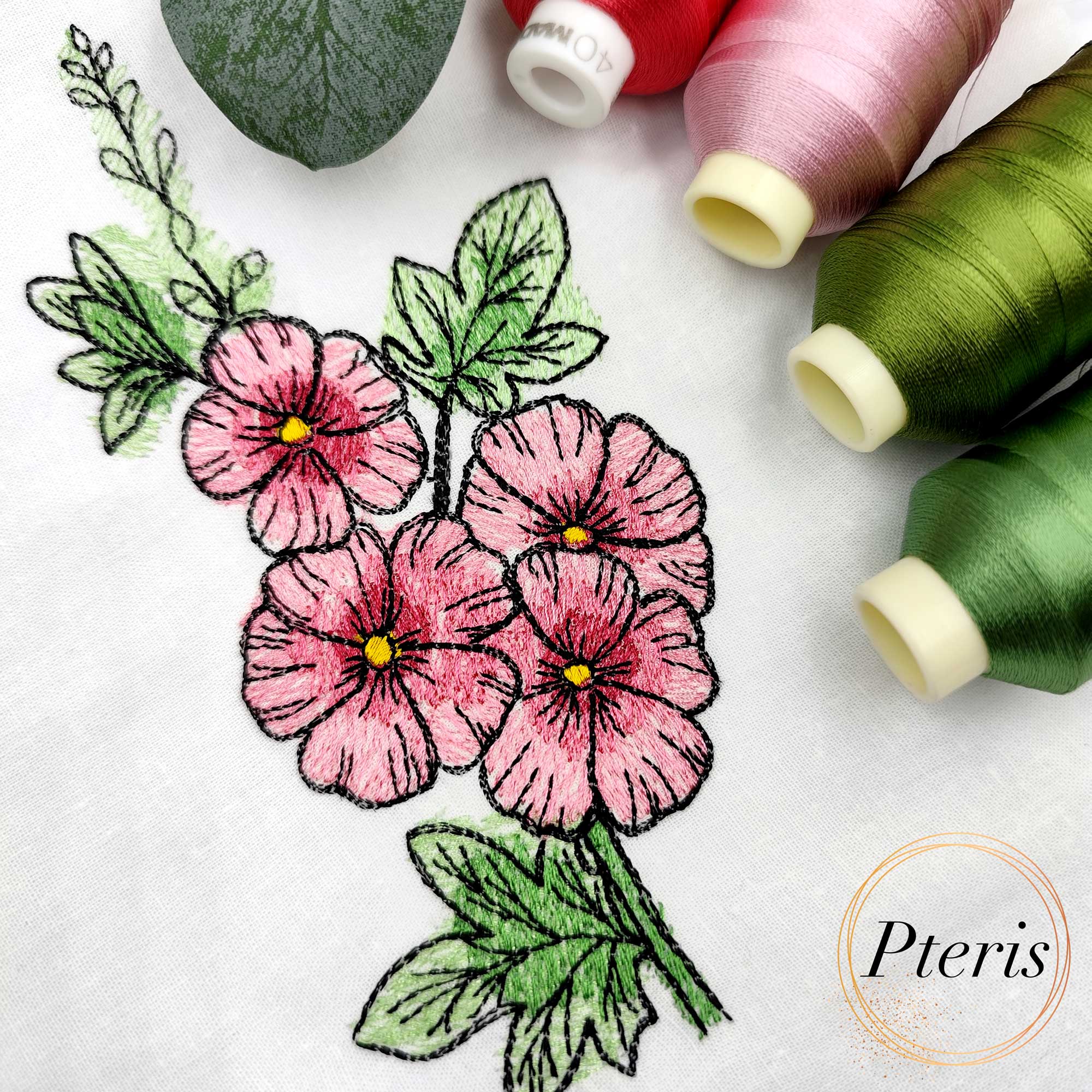 Pink Wildflowers Machine Embroidery Design - Sketch Floral Digital Embroidery File