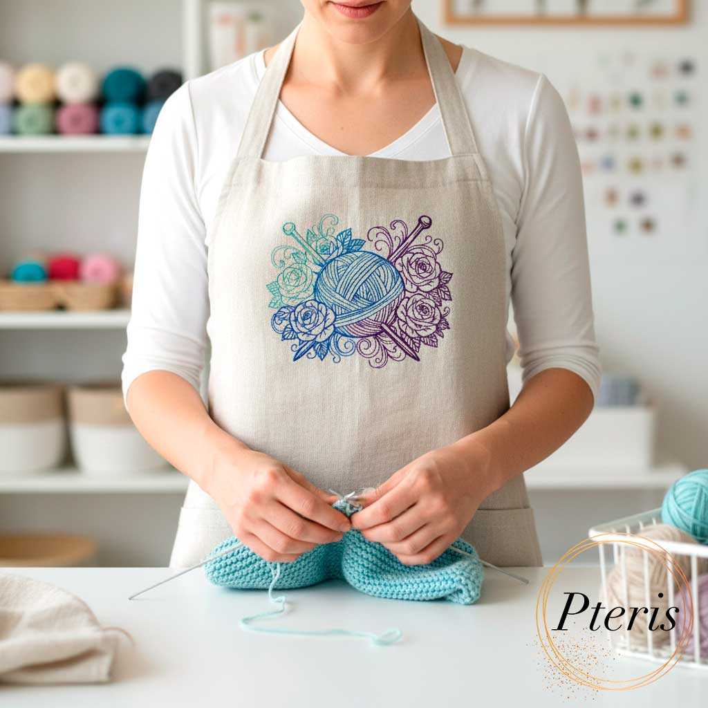 Yarn Ball with Roses Machine Embroidery Design - Floral Knitting Digital File - Image 3