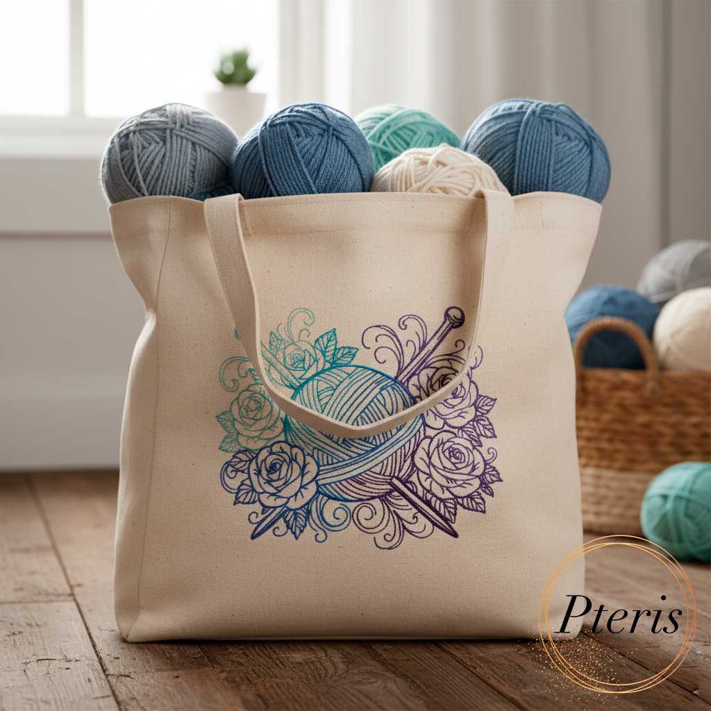 Yarn Ball with Roses Machine Embroidery Design - Floral Knitting Digital File - Image 4