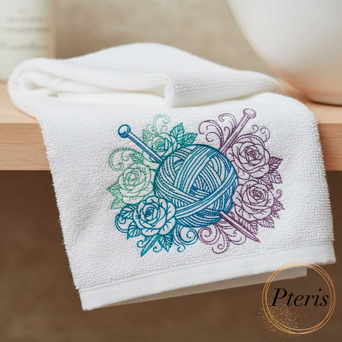 Yarn Ball with Roses Machine Embroidery Design - Floral Knitting Digital File - Image 5