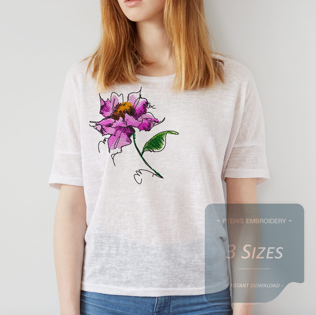 Abstract Watercolor Flower Machine Embroidery Design - Pink Floral Sketch Digital File - Image 2
