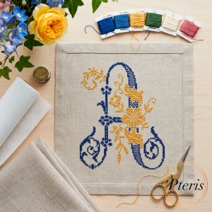 Ornamental Monogram Letter A Cross Stitch Machine Embroidery Design