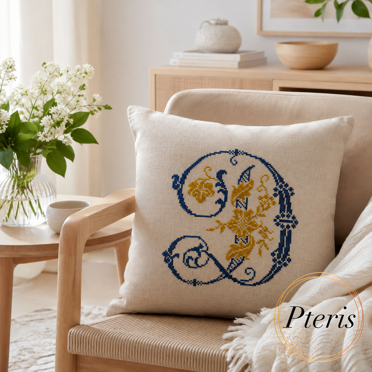 Ornamental Monogram Letter D Cross Stitch Machine Embroidery Design - Image 3