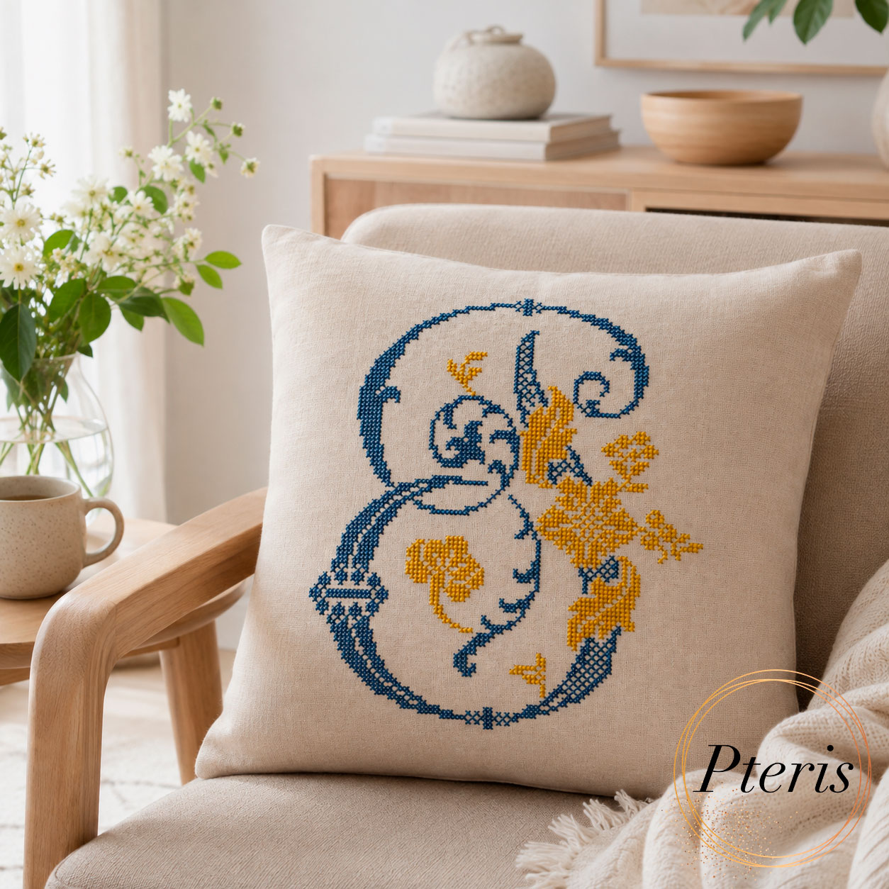 Ornamental Monogram Letter P Cross Stitch Machine Embroidery Design