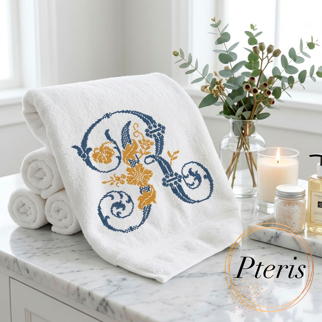 Ornamental Monogram Letter R Cross Stitch Machine Embroidery Design