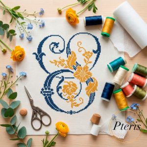 Ornamental Monogram Letter S Cross Stitch Machine Embroidery Design